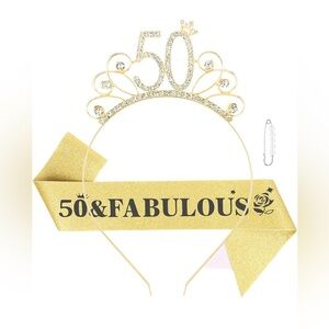 Gold 50th Birthday Tiara and Sash Set